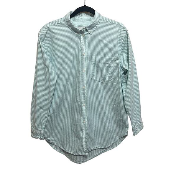 American Eagle Womens Oversized‎ Boyfriend Button Down Shirt Top XS Striped Aqua - Picture 1 of 9